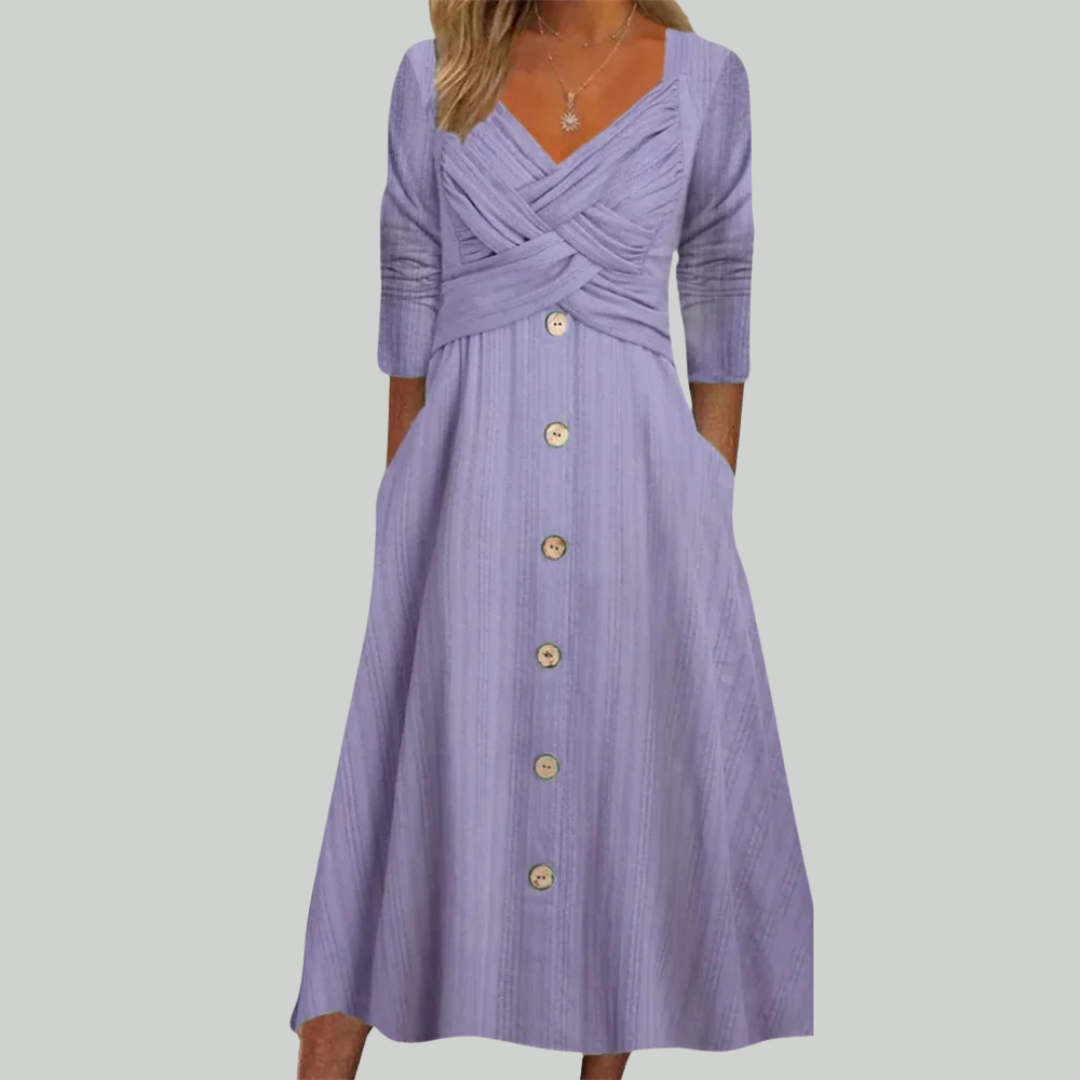 Ida | Elegantes & Figurbetontes Kleid mit Knöpfen und überkreuzten Details