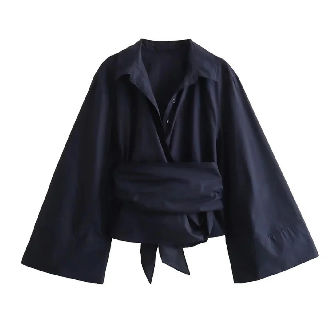 Damen Schickes Wickel Kimono Hemd | Langarm