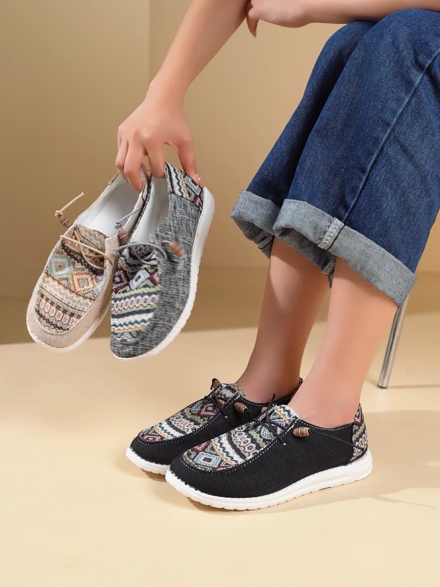 Damen Vintage Geometrische Schuhe