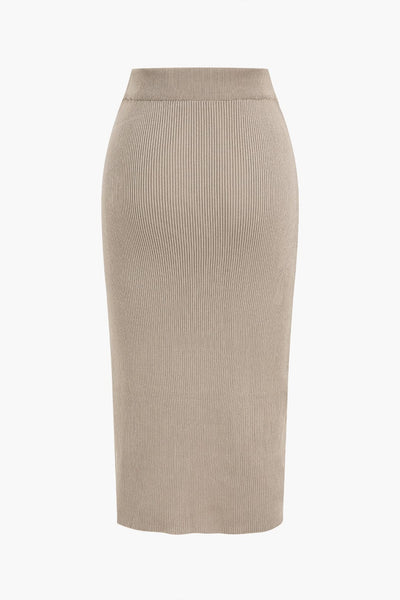 Jessica | Geripptes Zweiteiler-Set mit Twist-Detail & Schlitzrock