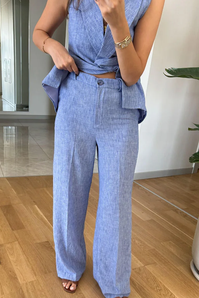 Zelia® | Modisches Zweiteiler-Set aus Weste und Hose mit Revers