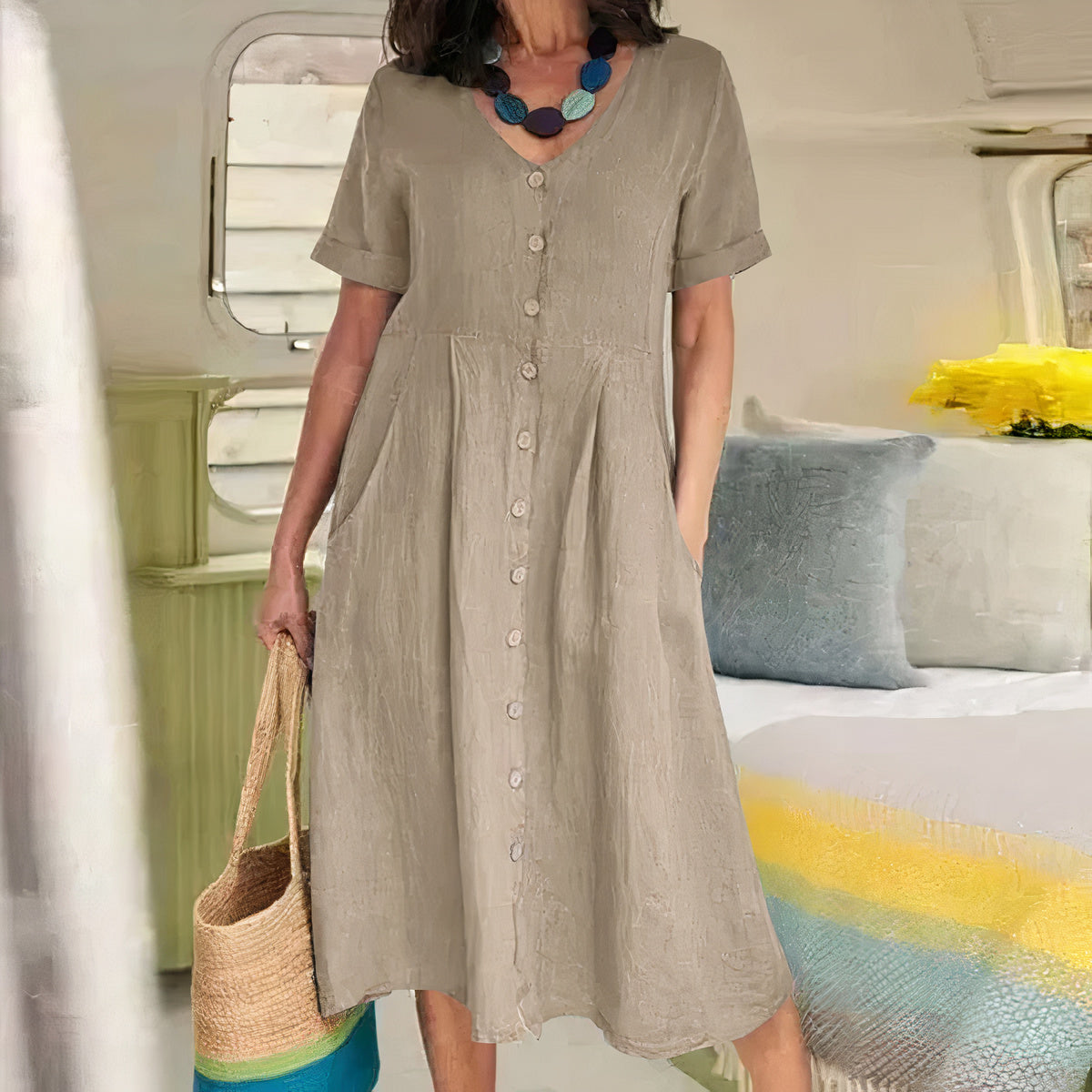 Kleid aus leinen und baumwolle für frauen