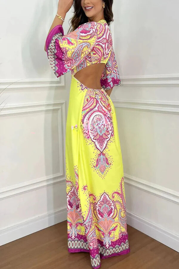 Ivette® | Rückenfreies Urlaubs-Maxikleid mit Glockenärmel-Print von Stand Out And Shine im Palace-Stil