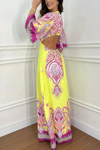 Ivette® | Rückenfreies Urlaubs-Maxikleid mit Glockenärmel-Print von Stand Out And Shine im Palace-Stil
