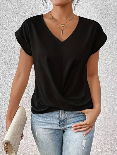 Leichtes Damen Kurzarm-Top – V-Ausschnitt & Twist-Detail vorne