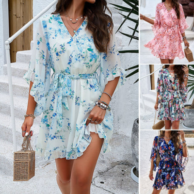 Damen Blumen Print Luftiges Kleid | Midi