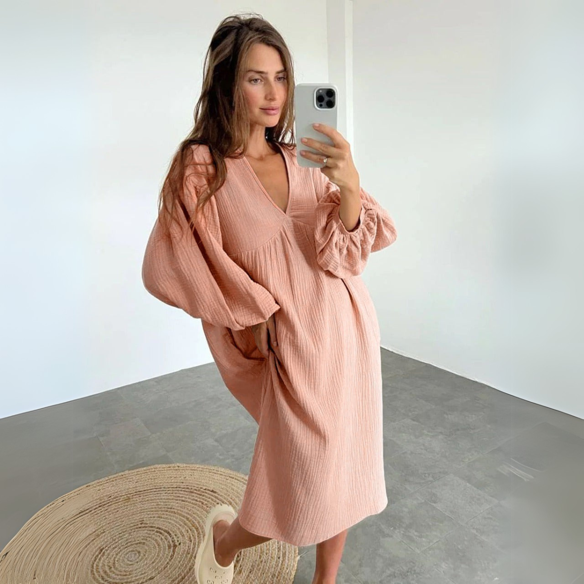 Luftiges Midikleid mit Ballonärmeln für Damen