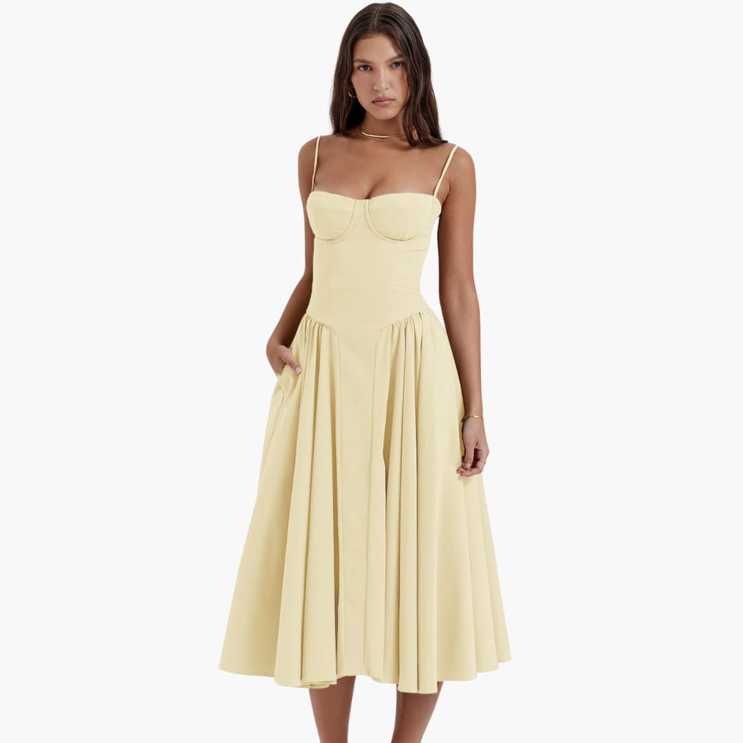 Midikleid Damen – Retro Corsagenkleid mit Trägern Sommer