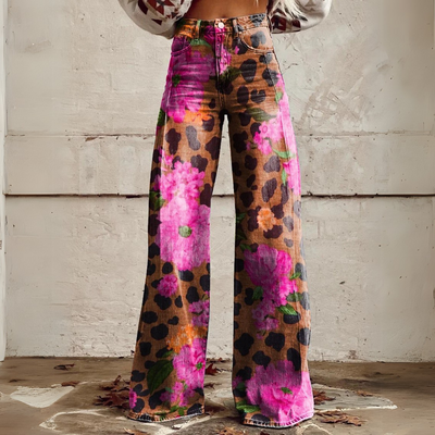 Schlaghose mit Blumen- und Animal-Print Für Damen