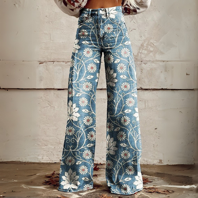 Gemusterte Wide-Leg-Hose für Damen