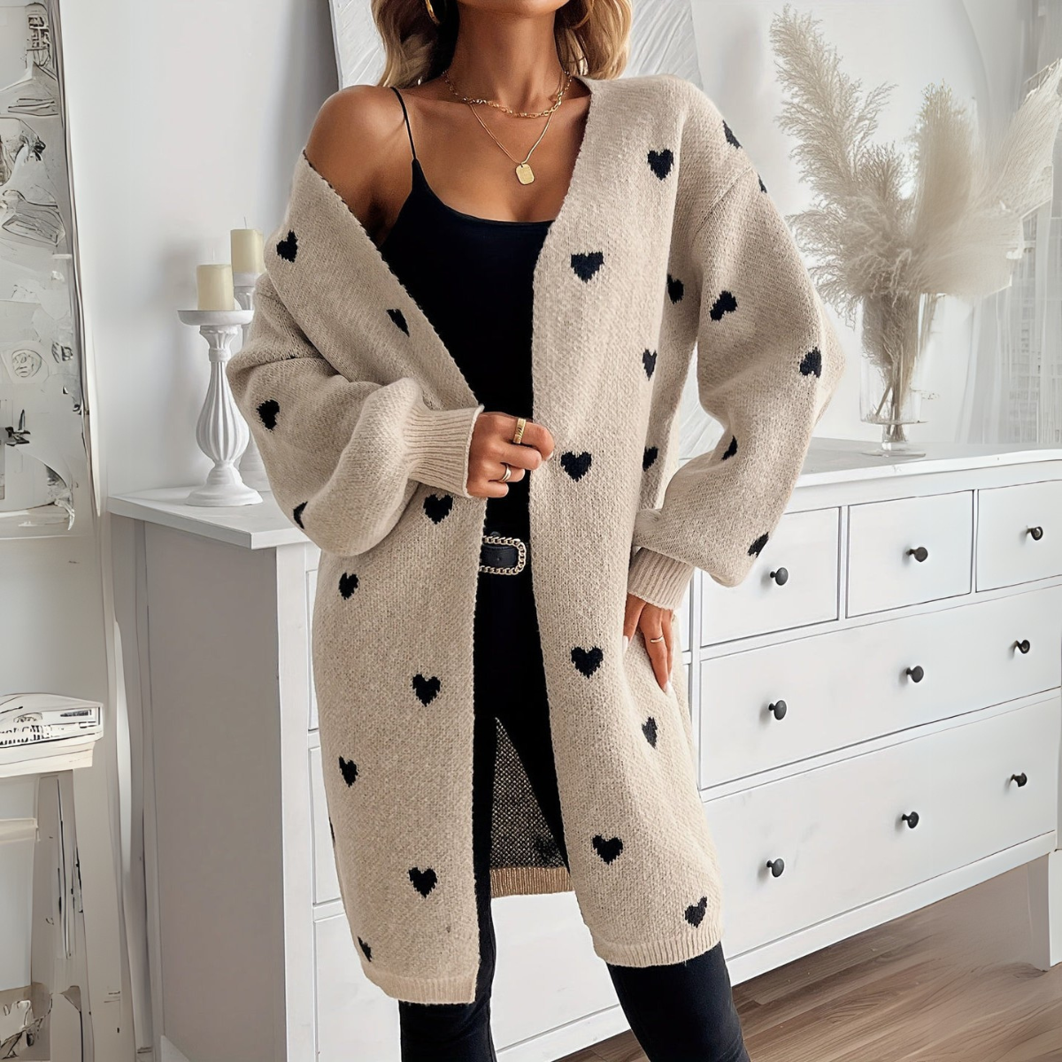 Herzgemusterter Strick-Cardigan für Damen