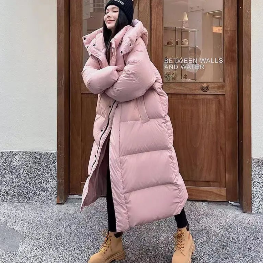Damen Gemütlicher Winter Langer Puffer Kapuzen Jacke | Warme