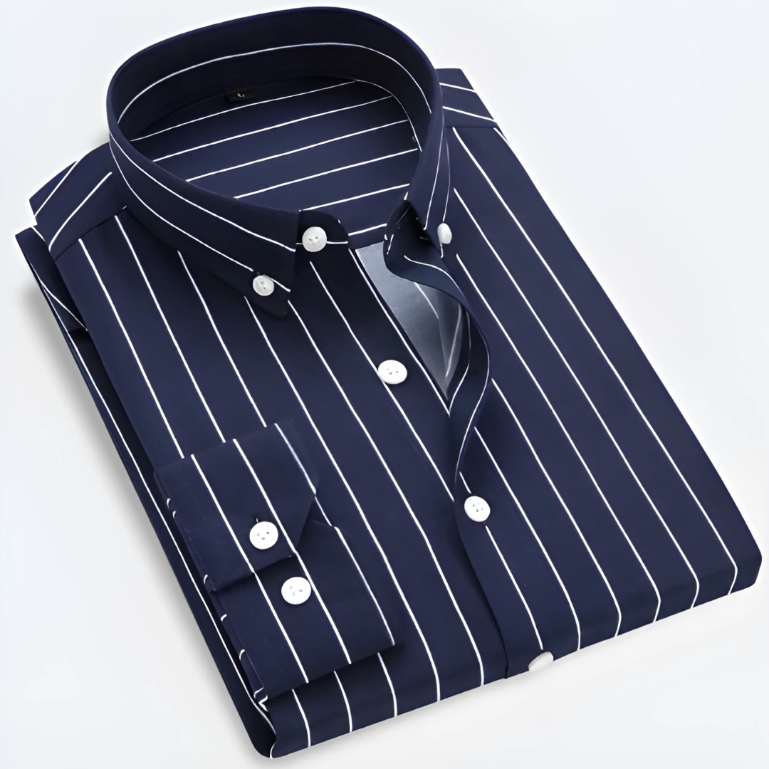 Herren Klassisches Langarm Gestreiftes Kragen Hemd | Button Down