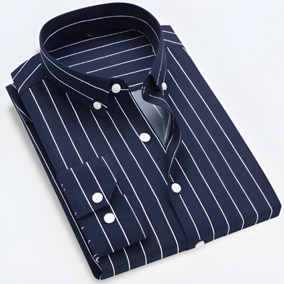 Herren Klassisches Langarm Gestreiftes Kragen Hemd | Button Down