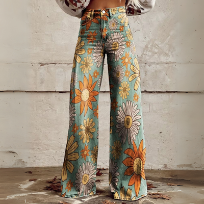 Florale Weitgeschnittene Hose Für Damen