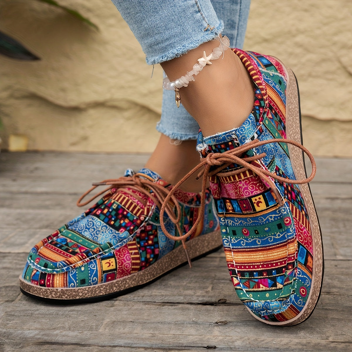 Damen Vintage Boho SchnürSchuhe