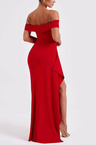 Leah® | Schulterfreies Maxikleid mit hohem Schlitz