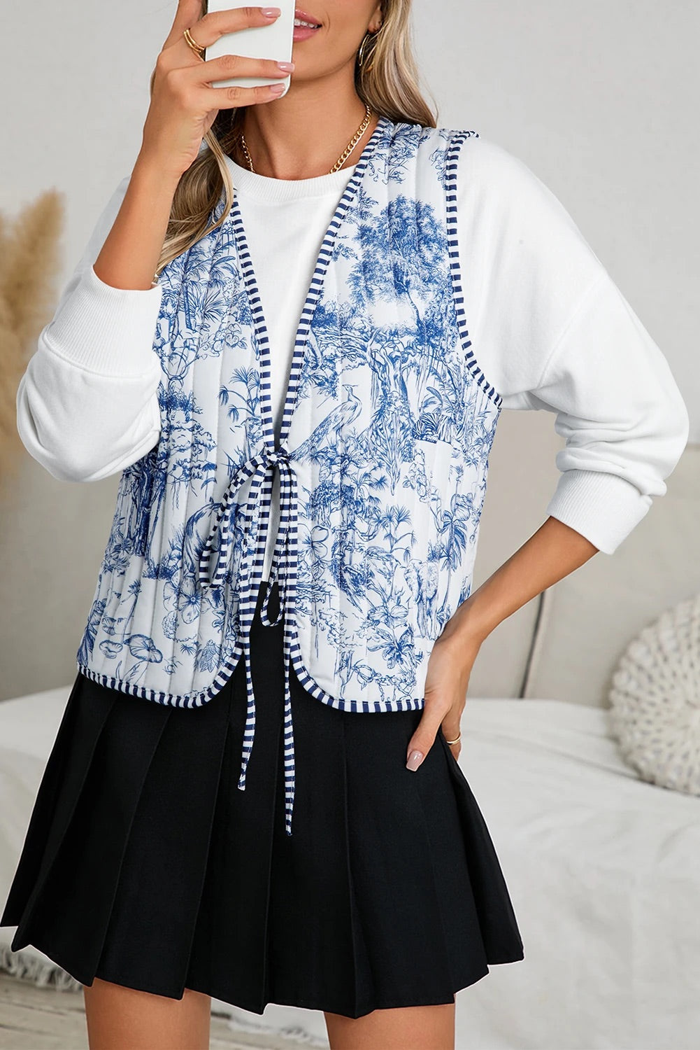 Madison® | Weiße, wendbare, florale und gestreifte Boho-Cardigan-Weste