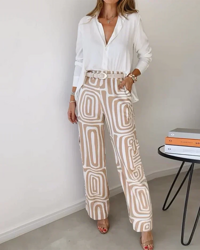Zweiteiliges Damen Set Aus Langarmshirt Und Weiter Hose | Formal