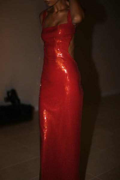 Lucia® | Schlankes, rückenfreies Maxikleid mit quadratischem Ausschnitt und Neckholder