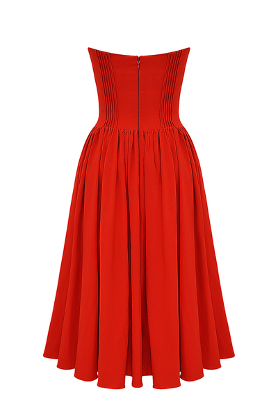 Lisa® | Trägerloses Korsett-Midikleid mit plissiertem Saum für Abschlussball und Party – Rot