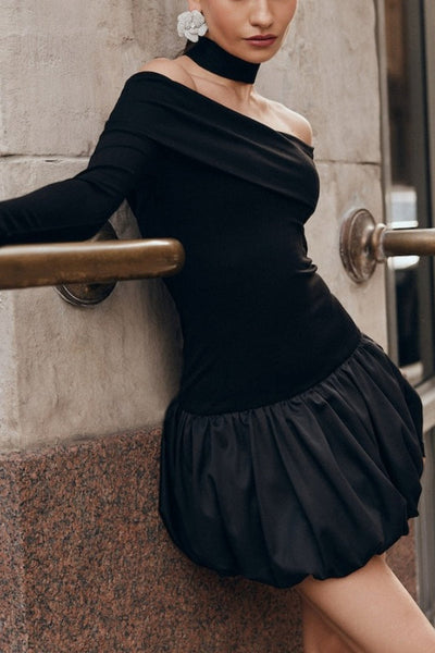 Laura® | Langärmliges, schulterfreies Minikleid mit Puffärmeln