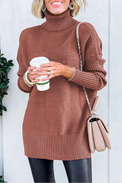 Julia® | Mineralroter, gerippter Tunika-Pullover mit Rollkragen