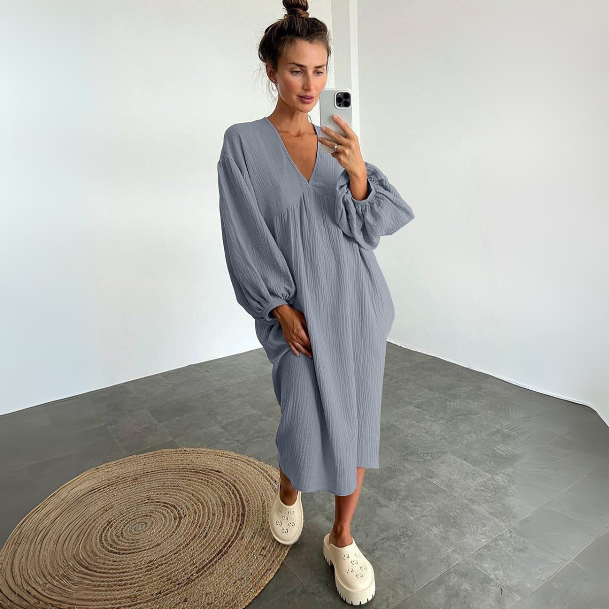 Luftiges Midikleid mit Ballonärmeln für Damen