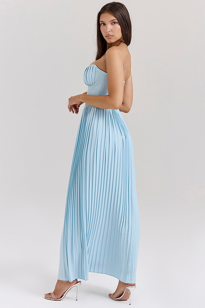 Lola® | Trägerloses, plissiertes Maxikleid mit Cinch-Taille - Blau [Vorbestellung]