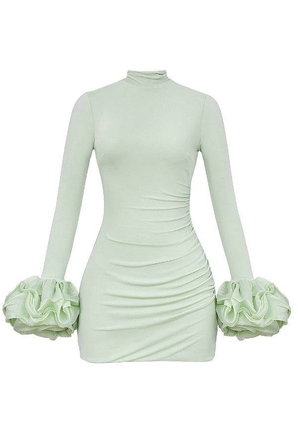 Lucy® | Rüschen-Patchwork-Minikleid mit langen Ärmeln und Stehkragen