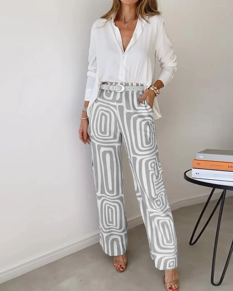 Zweiteiliges Damen Set Aus Langarmshirt Und Weiter Hose | Formal