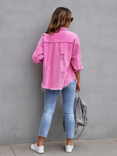 Zerrissene denim-jacke in übergröße