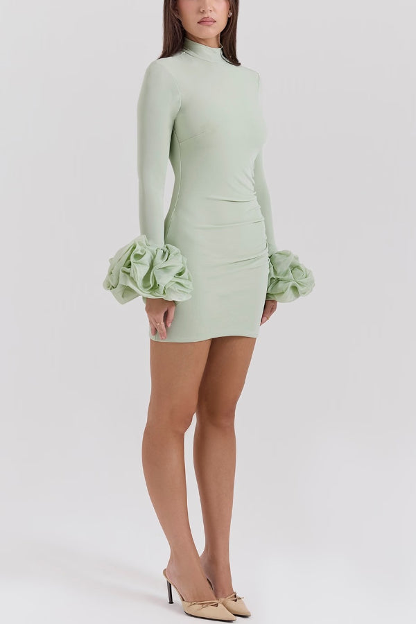 Lucy® | Rüschen-Patchwork-Minikleid mit langen Ärmeln und Stehkragen