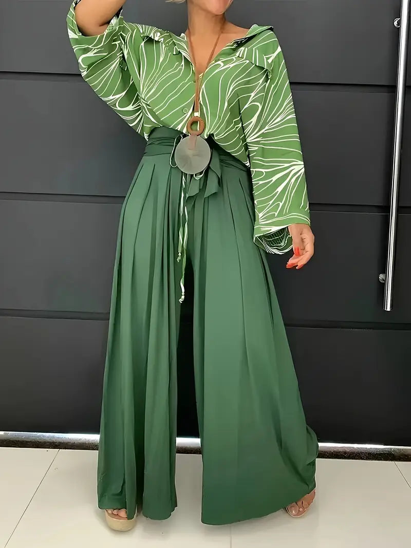 Iris - Schicke einfarbige Hose mit weitem Bein und Gürtel