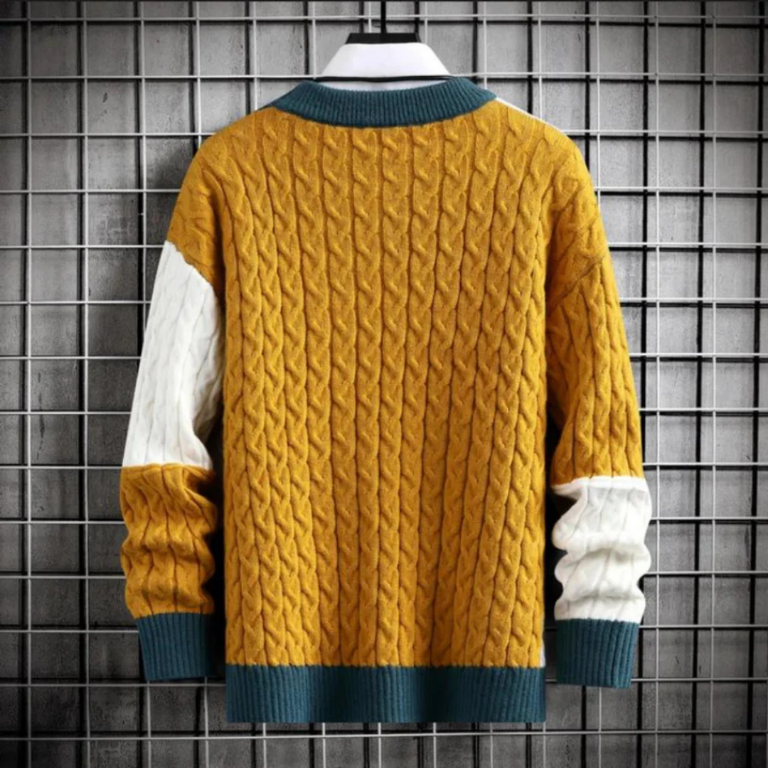 Herren Rundhals Warmer Gestrickter Pullover | Langarm