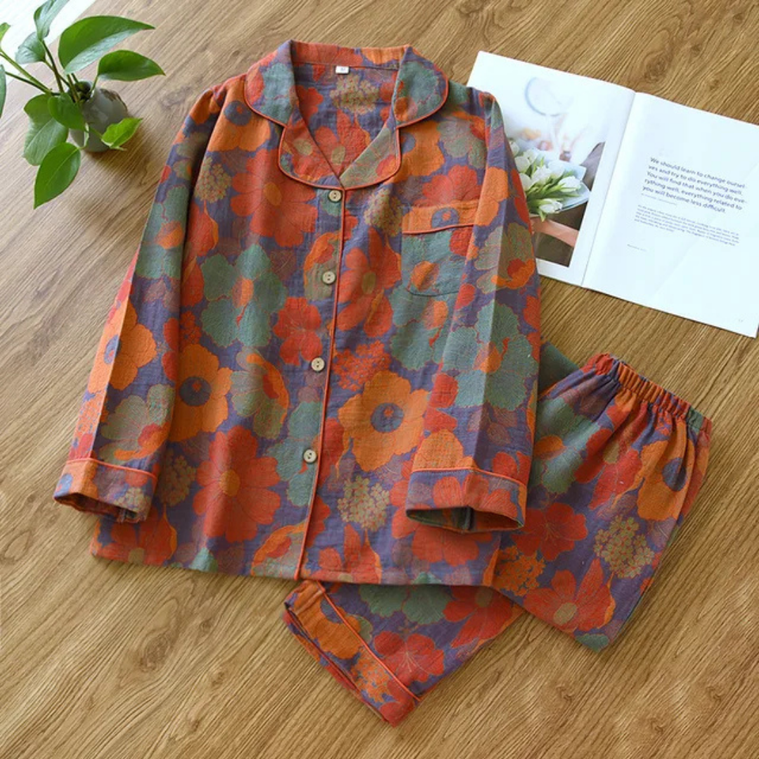 Zweiteiliges Pyjama Set Mit Blumenmuster Für Damen | Bequem