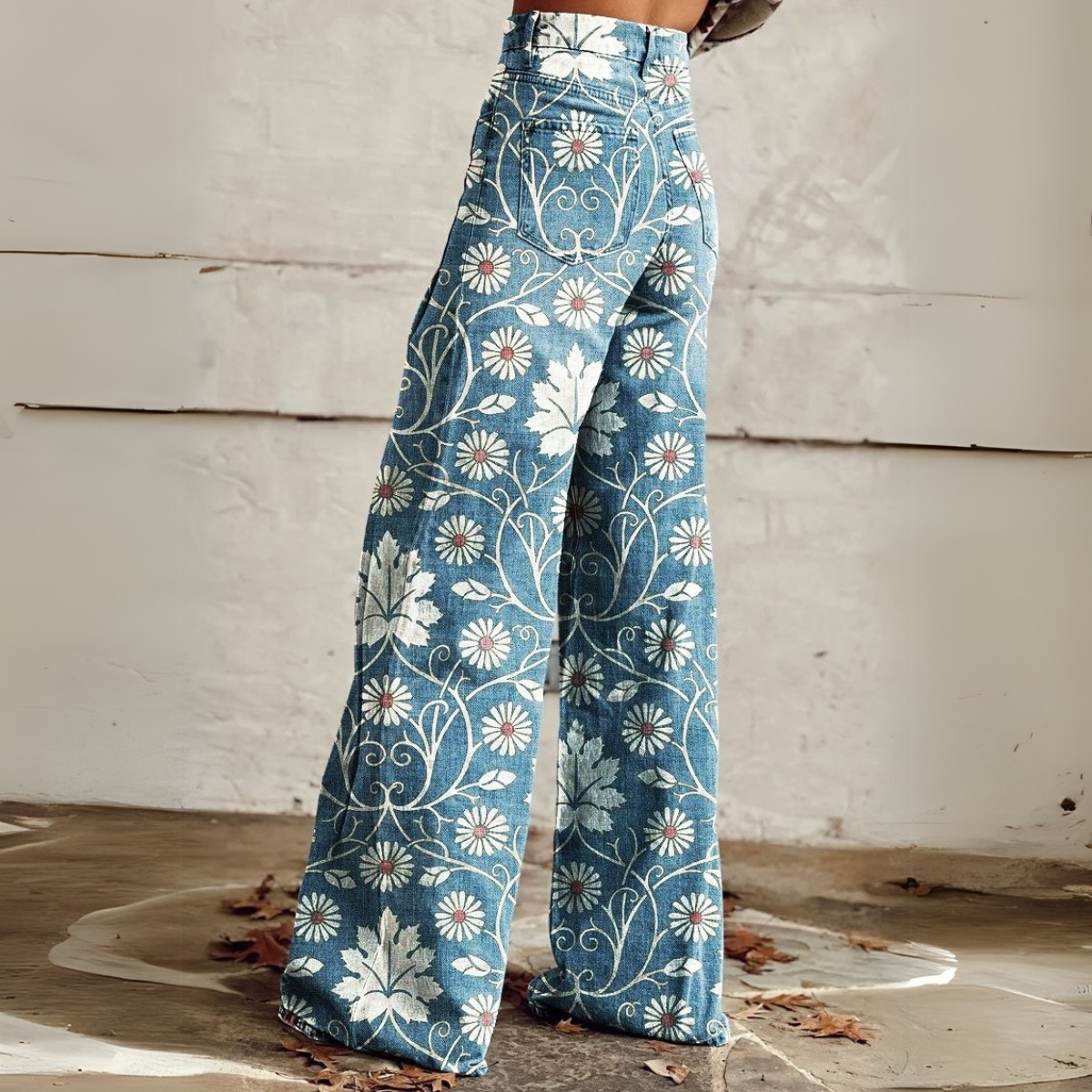 Gemusterte Wide-Leg-Hose für Damen