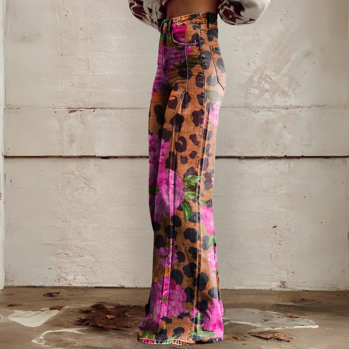 Schlaghose mit Blumen- und Animal-Print Für Damen