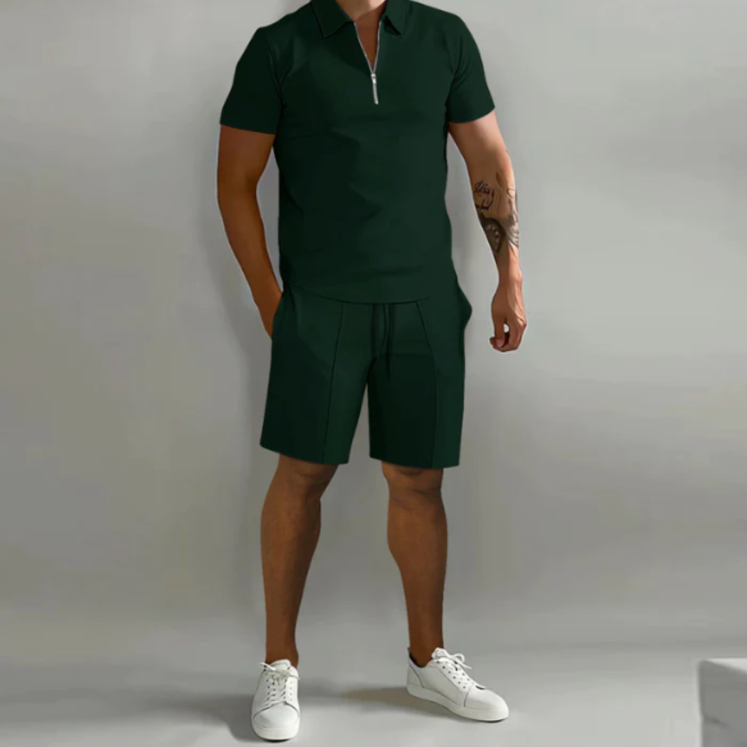 Herren Sommer Co Ord Kordelzug Shorts Und Halb Zip Oberteil Set | Zwei Teile