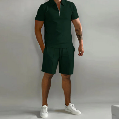 Herren Sommer Co Ord Kordelzug Shorts Und Halb Zip Oberteil Set | Zwei Teile