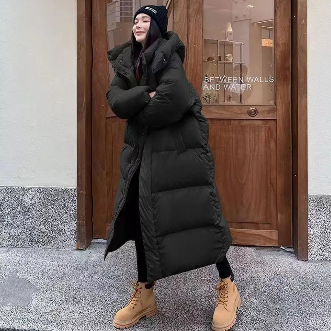 Damen Gemütlicher Winter Langer Puffer Kapuzen Jacke | Warme