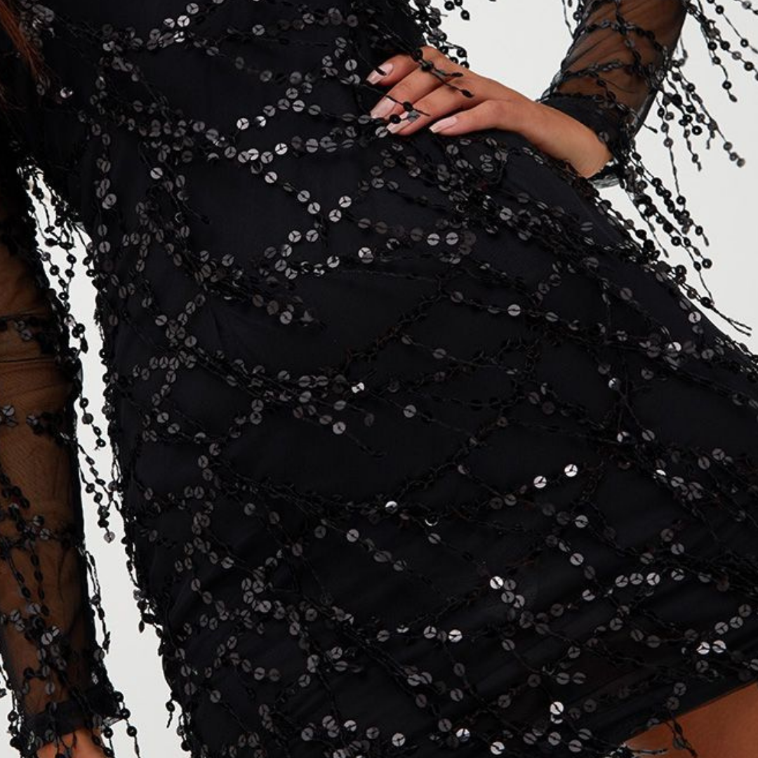 Damen Funkelndes Pailletten Perlen Night-Out Kleid | Mini