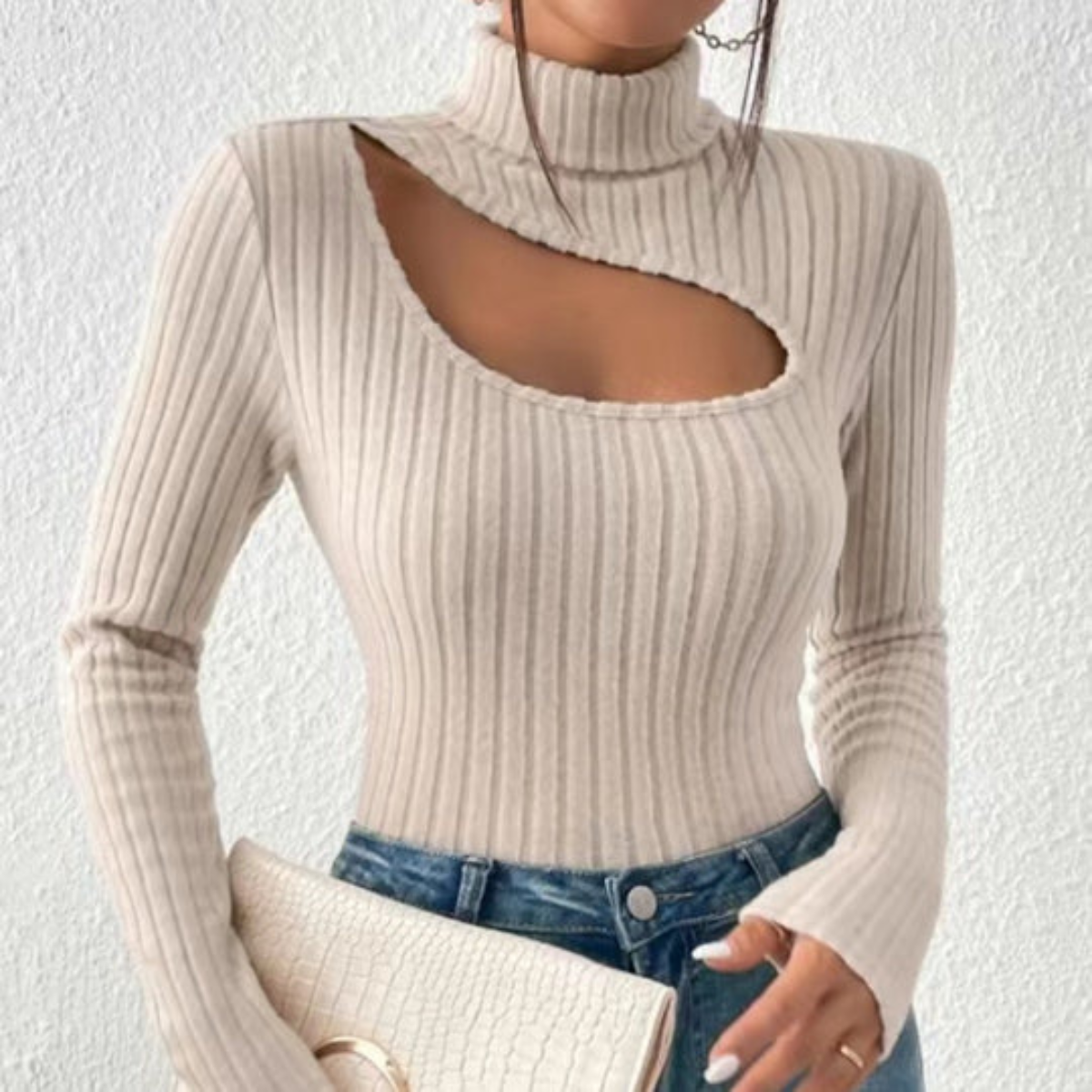Gerippter Cut-Out-Pullover Für Damen