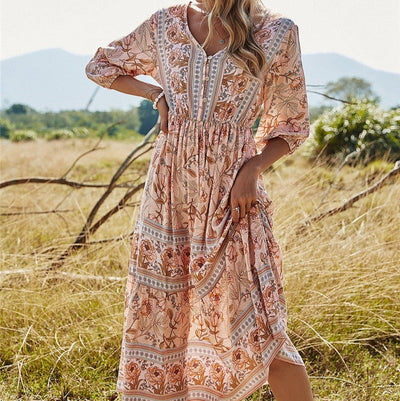 Allison - Elegantes böhmisches Kleid mit Blumenmuster für Frauen