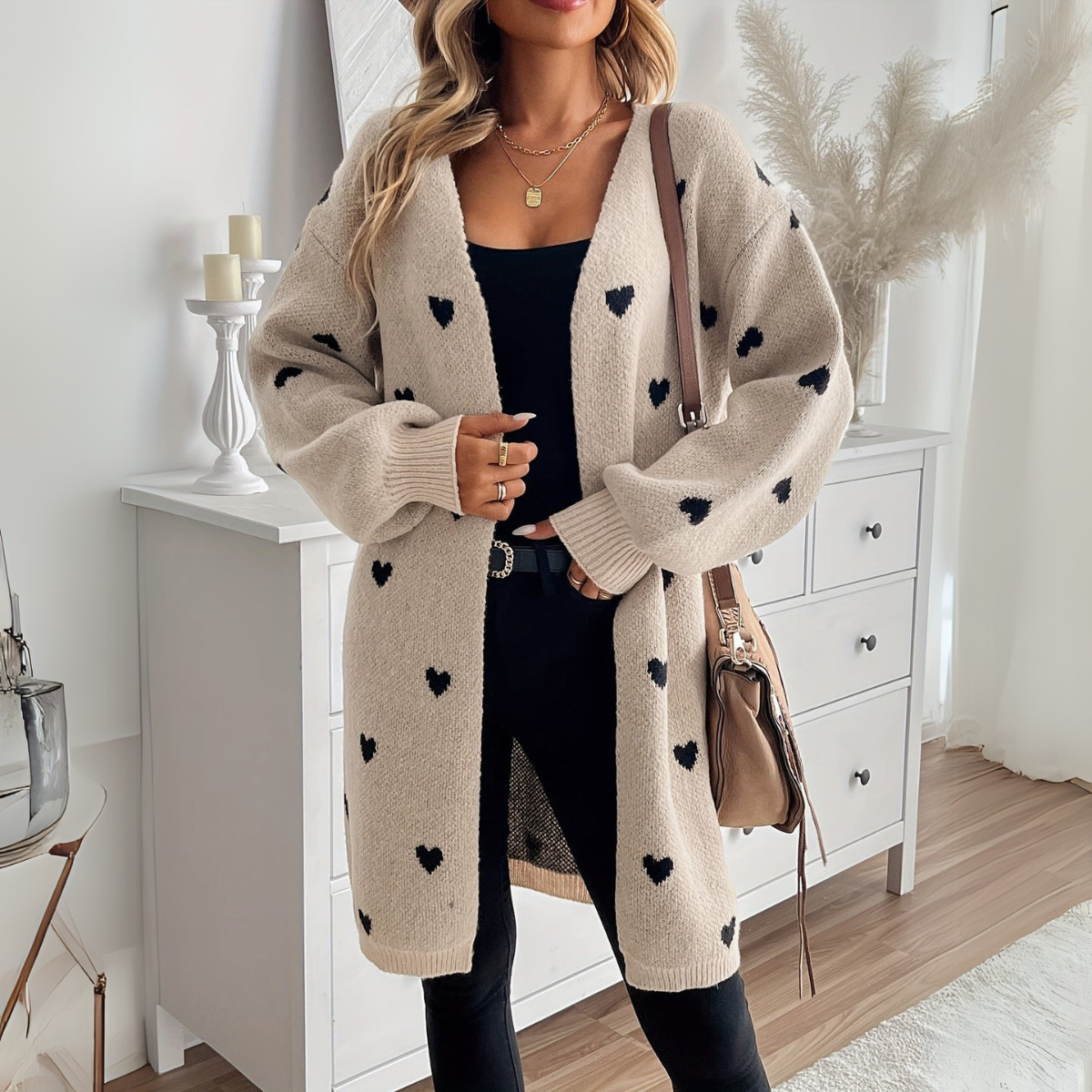 Herzgemusterter Strick-Cardigan für Damen