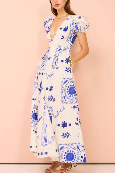Zenaida® | Embrace The Glamour – Einzigartiges Maxikleid aus Leinenmischung mit Puffärmeln und Taschen
