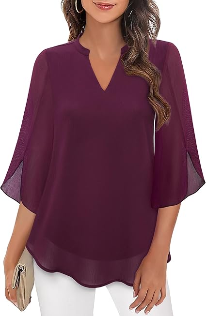 Marijana – Chiffon Bluse in A Linie Mit V-Ausschnitt