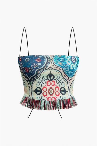 Greta | Verspieltes Zweiteiler-Set mit Boho-Print & Fransen