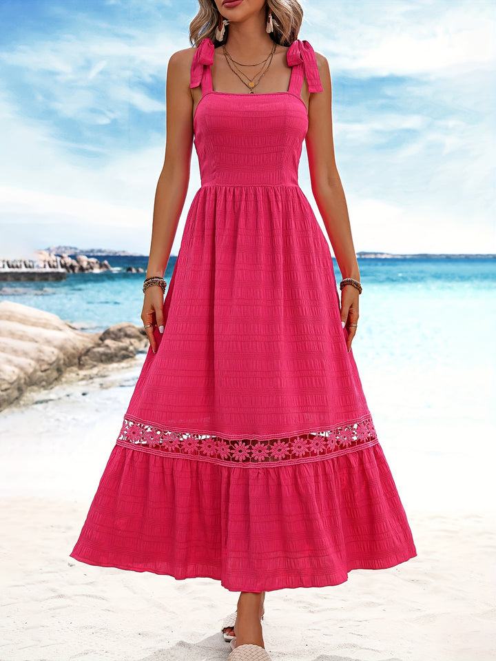 Rotes maxikleid mit spitzendetail und schleifen - Emily