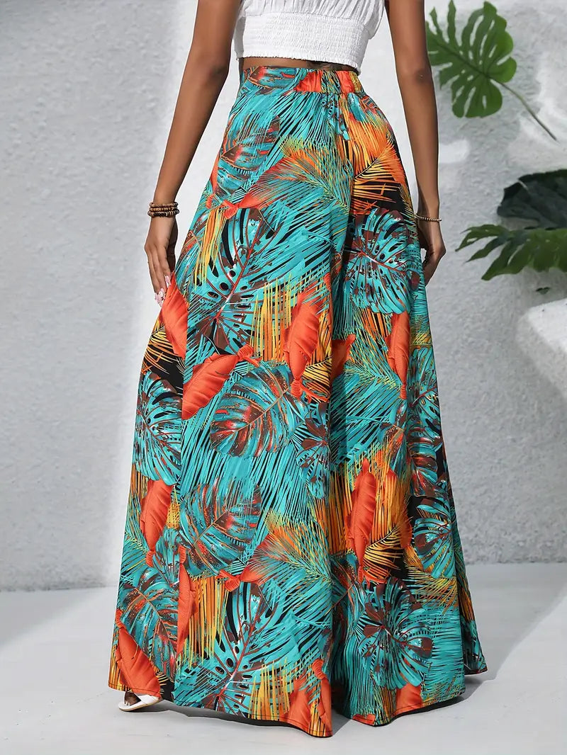 Jacinta | Boho Pflanzenprint Weite Hosen